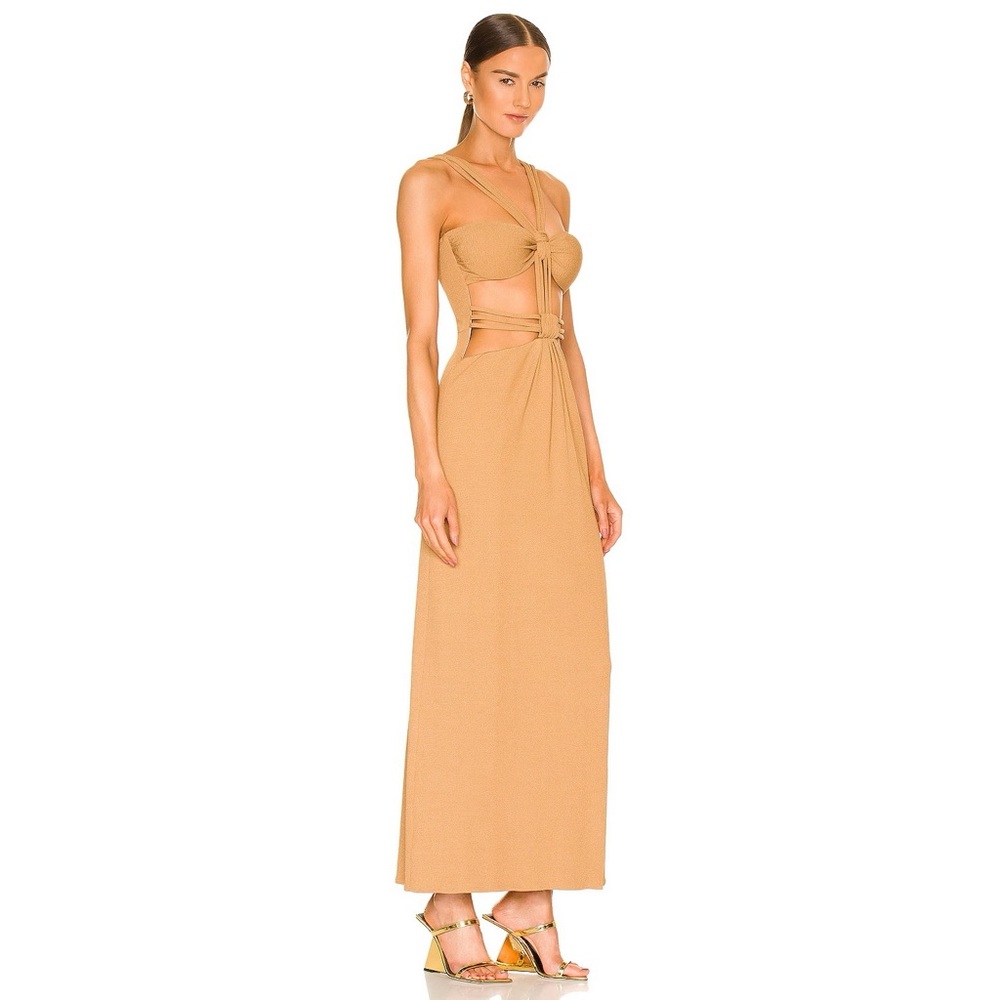 PatBO Knit Cut Out Maxi Dress in Camel Tan Beach Island Vacation Tropical Resort - Picture 2 of 9